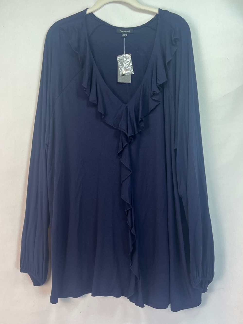 Verve Ami After Dark Navy Ruffle Knit Blouse - Plus Size 3X - NWT